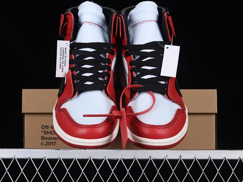 All categories Air Jordan Jordan series basketball shoes Air Jordan 1 High OG version Off White x Air Jordan OW AJ1 Joe 1 joint white and red high-top basketball shoes AA3834-101
